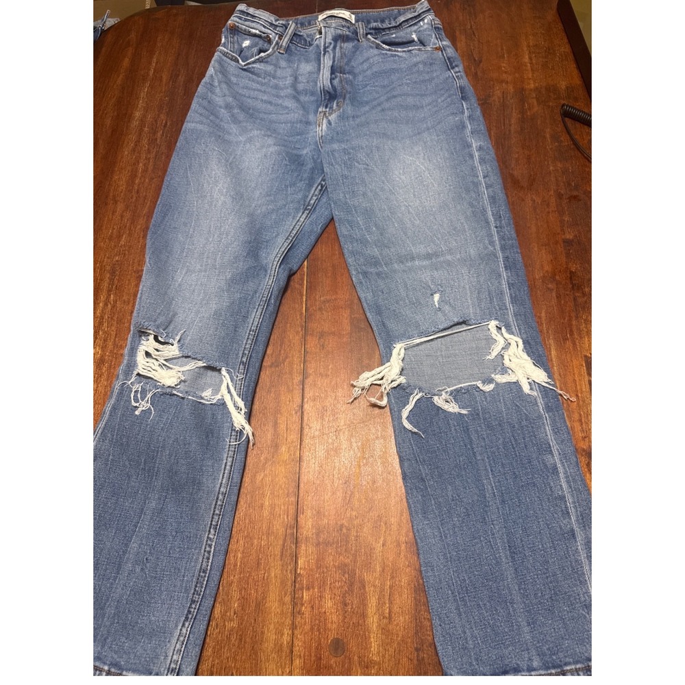 Abercrombie & Fitch Ankle Straight Ultra High Rise Distressed‎ Jeans Blue 27 4R